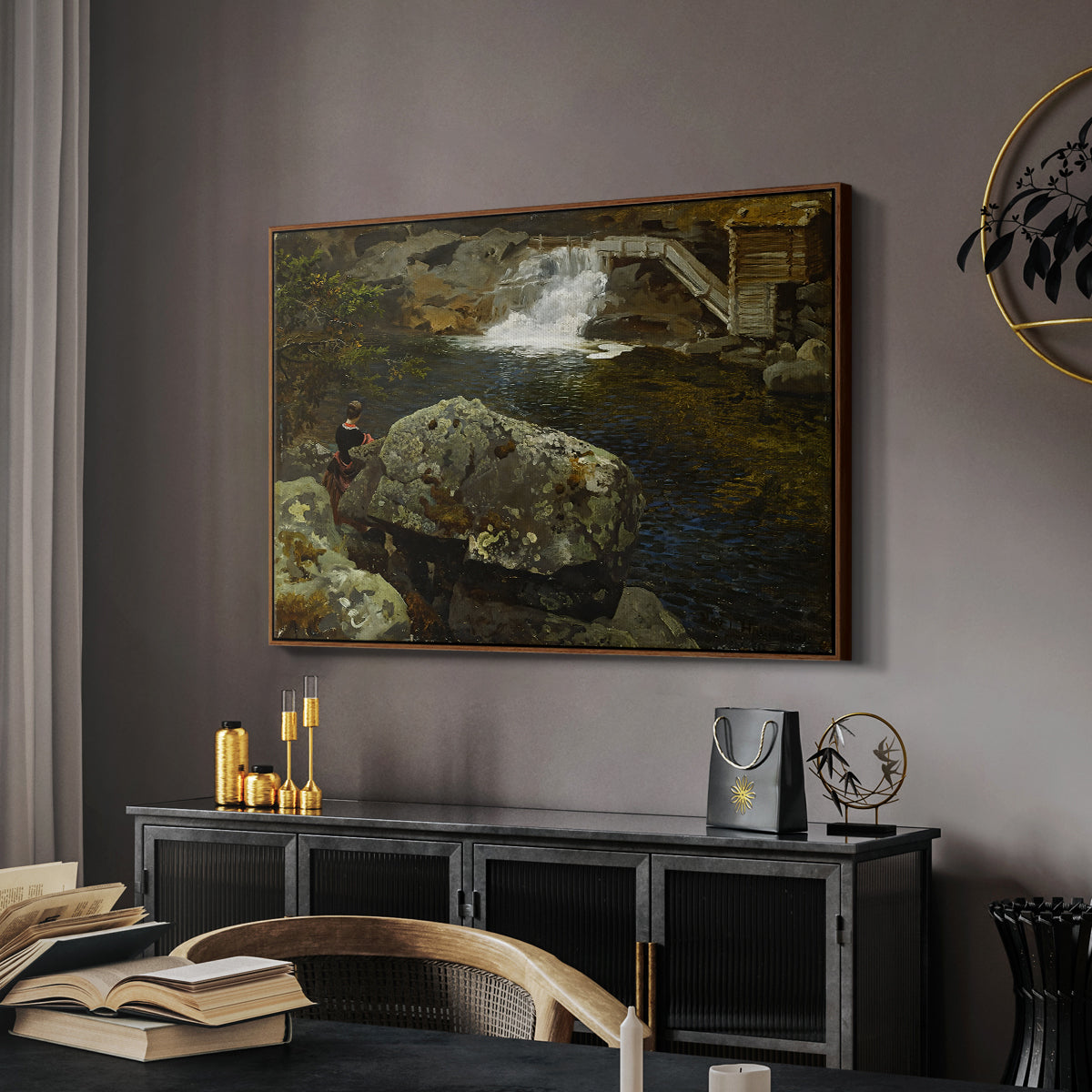 By the Mill Pond (En Mølledam), 1850 - Floater Framed Canvas Print