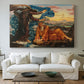 Canvas art print detailing a classical-style figure lying in ornate, mystical environment, centered above a sofa as a large focal wall piece