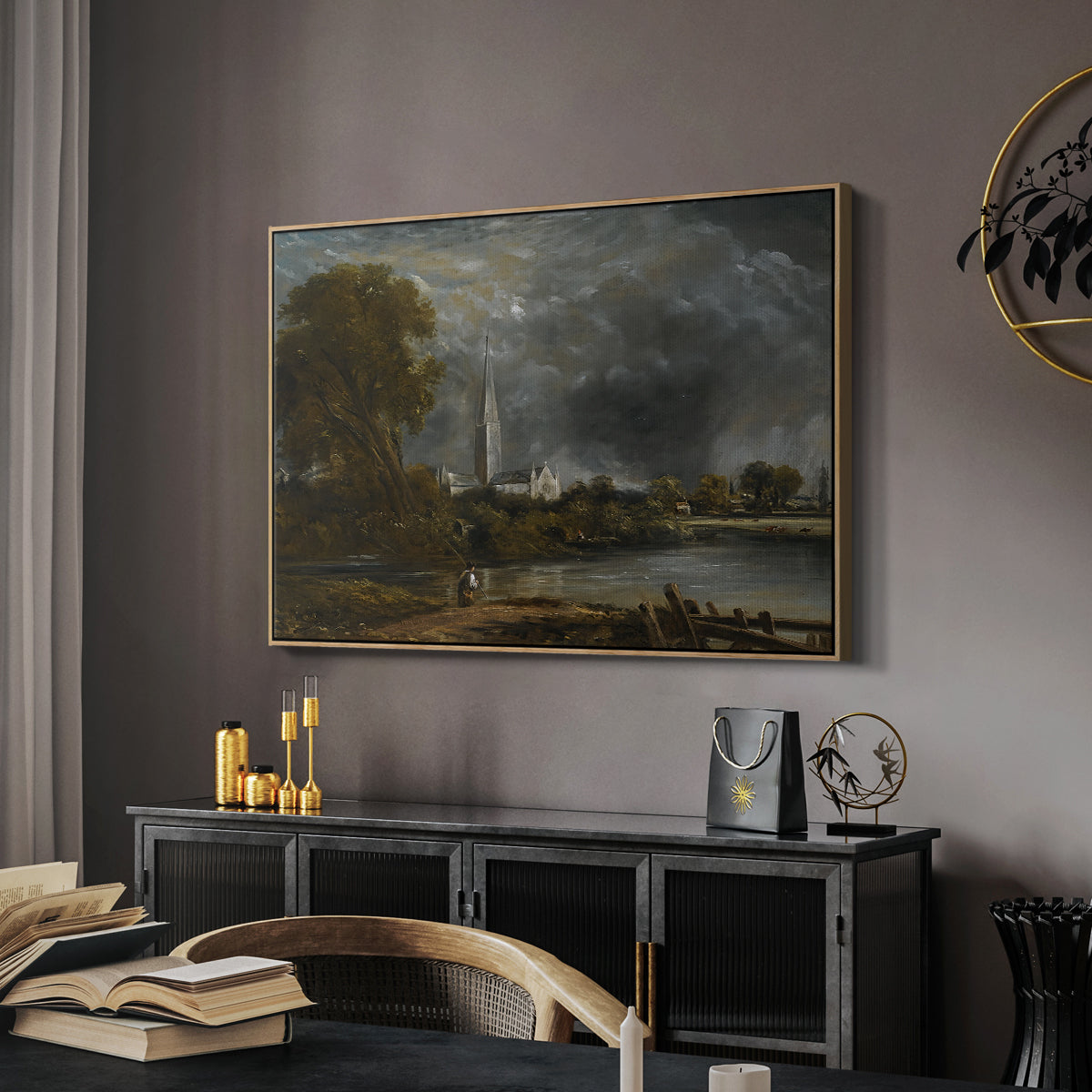 Salisbury Cathedral from the Meadows, c. 1831 - Floater Framed Canvas Print