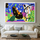 Canvas art print detailing a stylized composition of human forms, centered above a sofa as a large focal wall piece