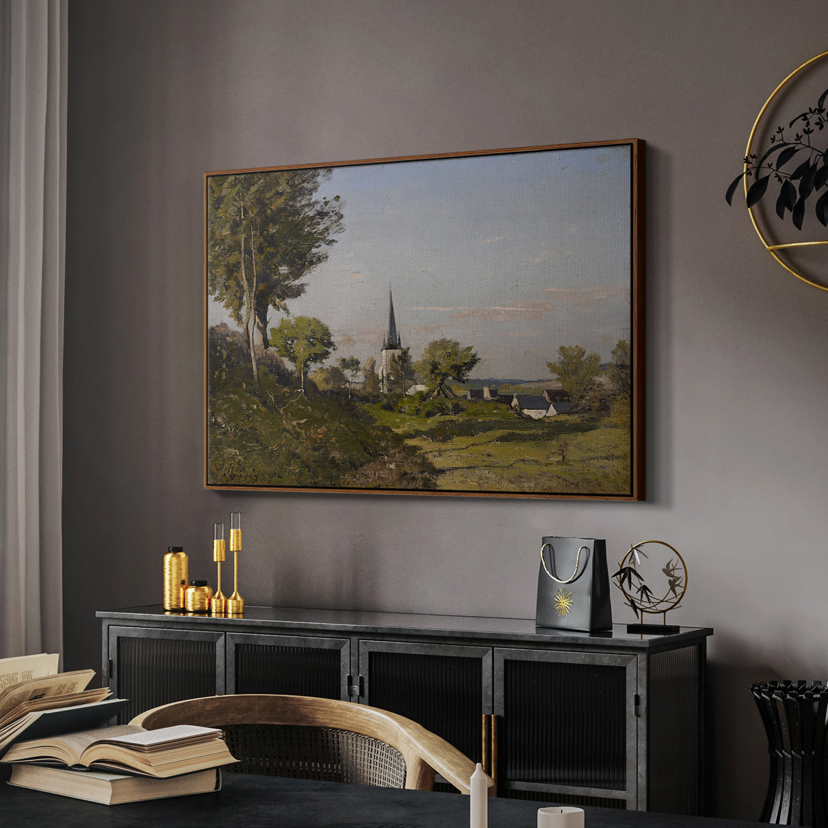 Village Landscape with Church, 1891 - Floater Framed Canvas Print