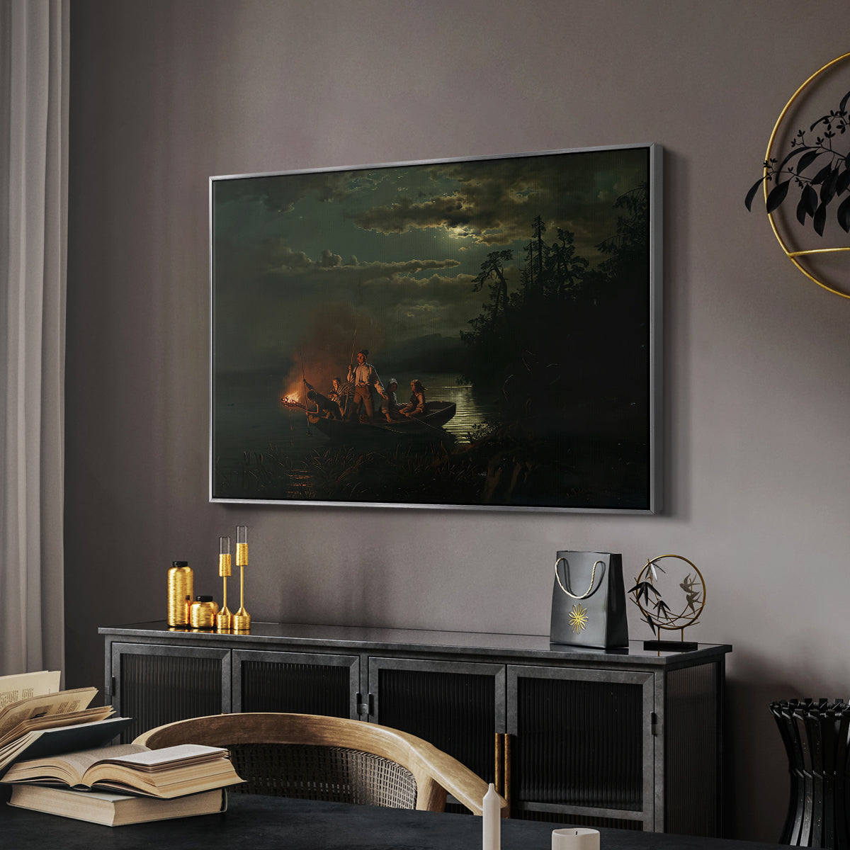 Spear Fishing on Lake Krøderen, 1851 - Floater Framed Canvas Print
