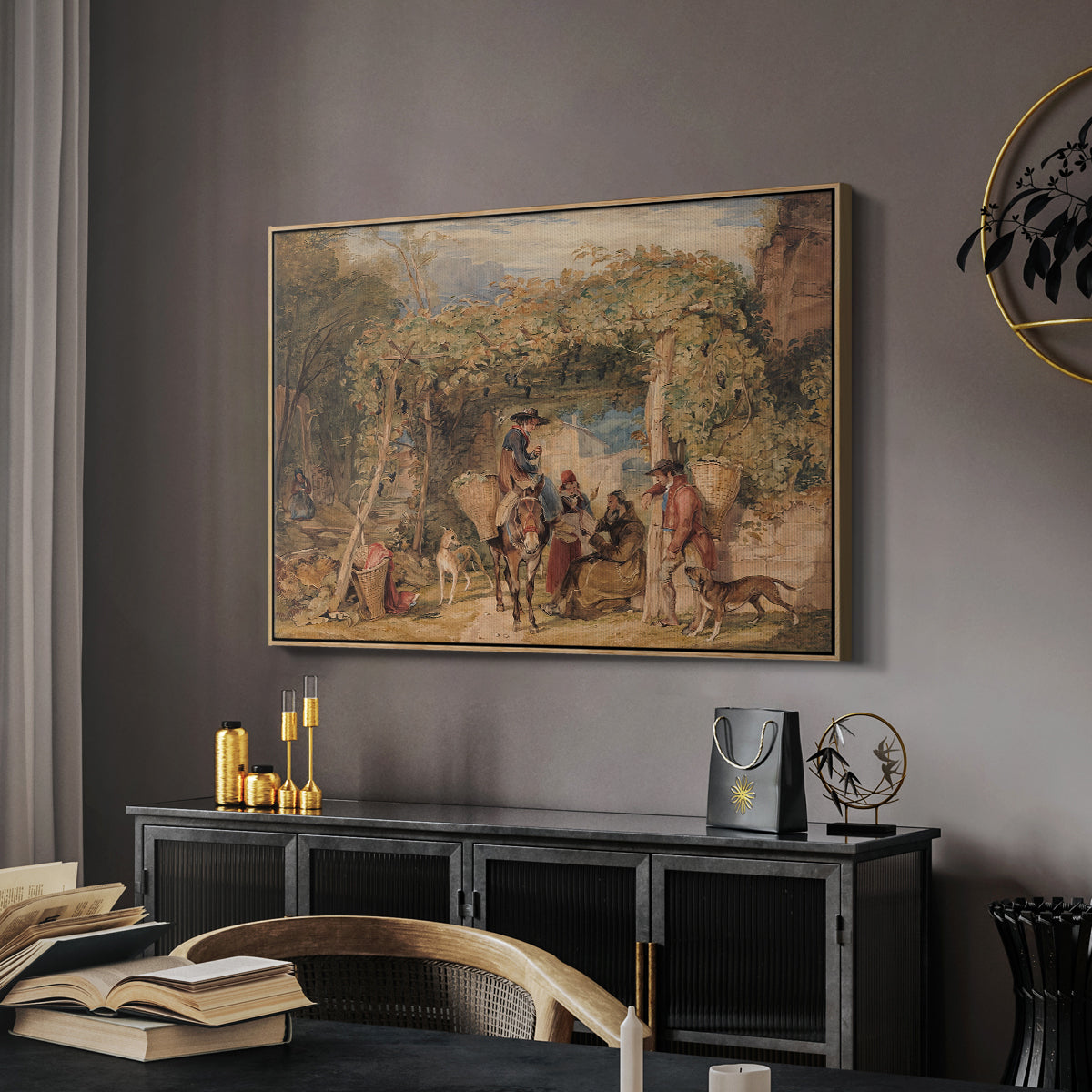 Figures and Animals in a Vineyard, c. 1829 - Floater Framed Canvas Print