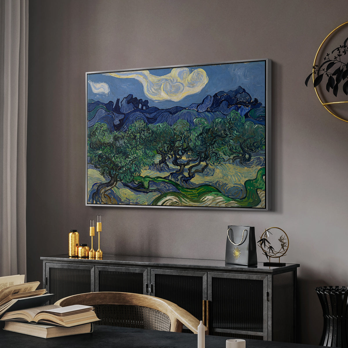 Olive Trees with the Alpilles in the Background, 1889 - Floater Framed Canvas Print