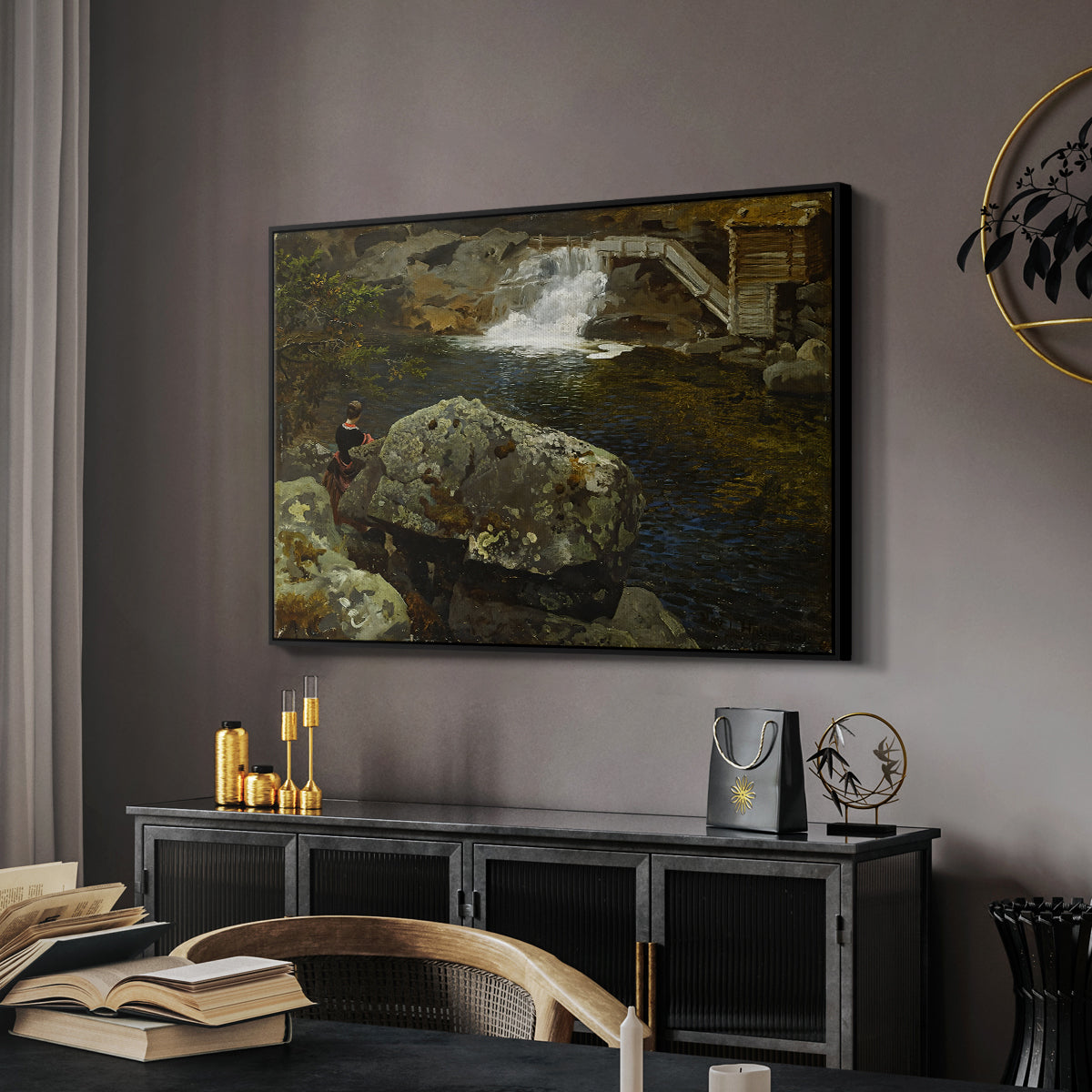 By the Mill Pond (En Mølledam), 1850 - Floater Framed Canvas Print