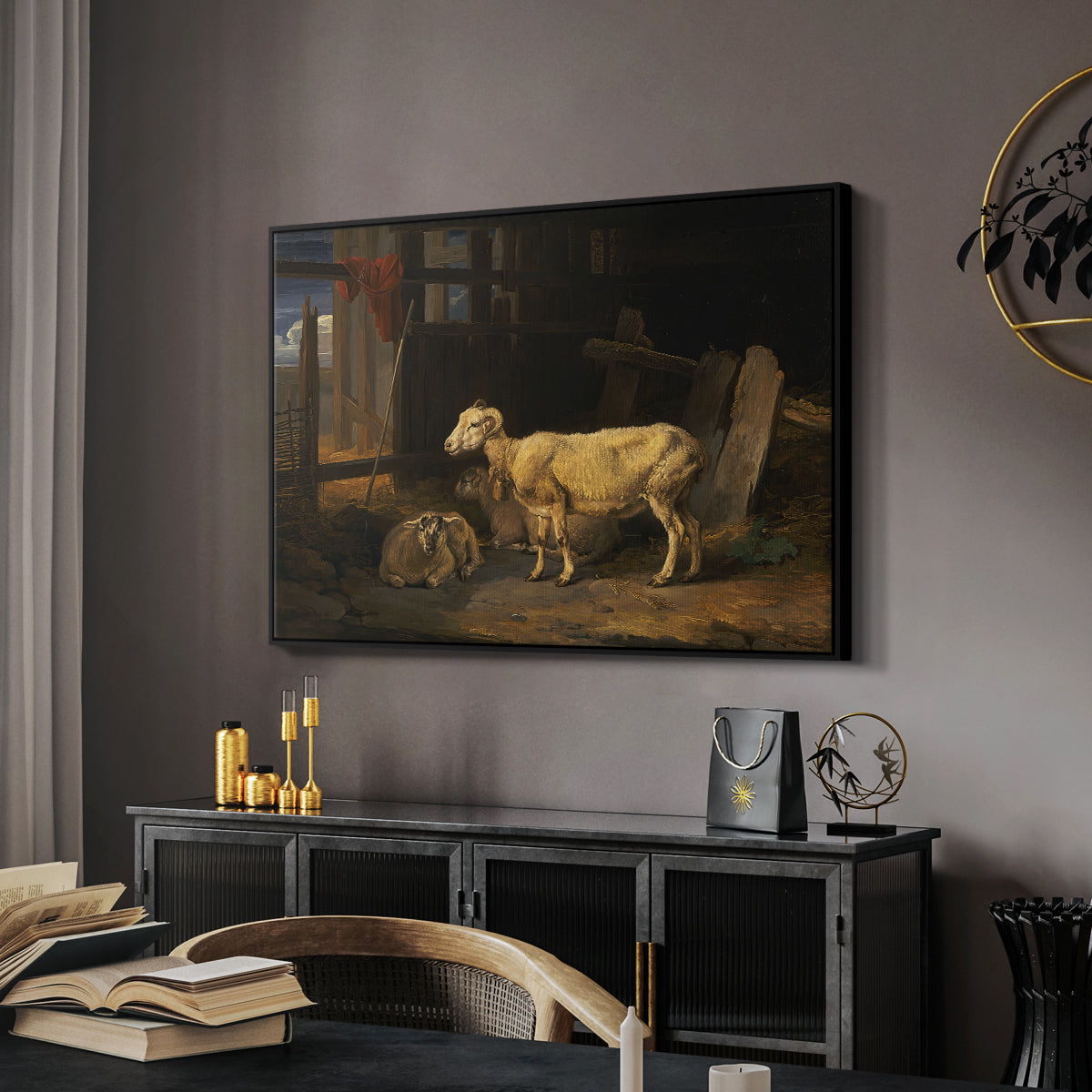 Sheep in a Stable, 1810 - Floater Framed Canvas Print