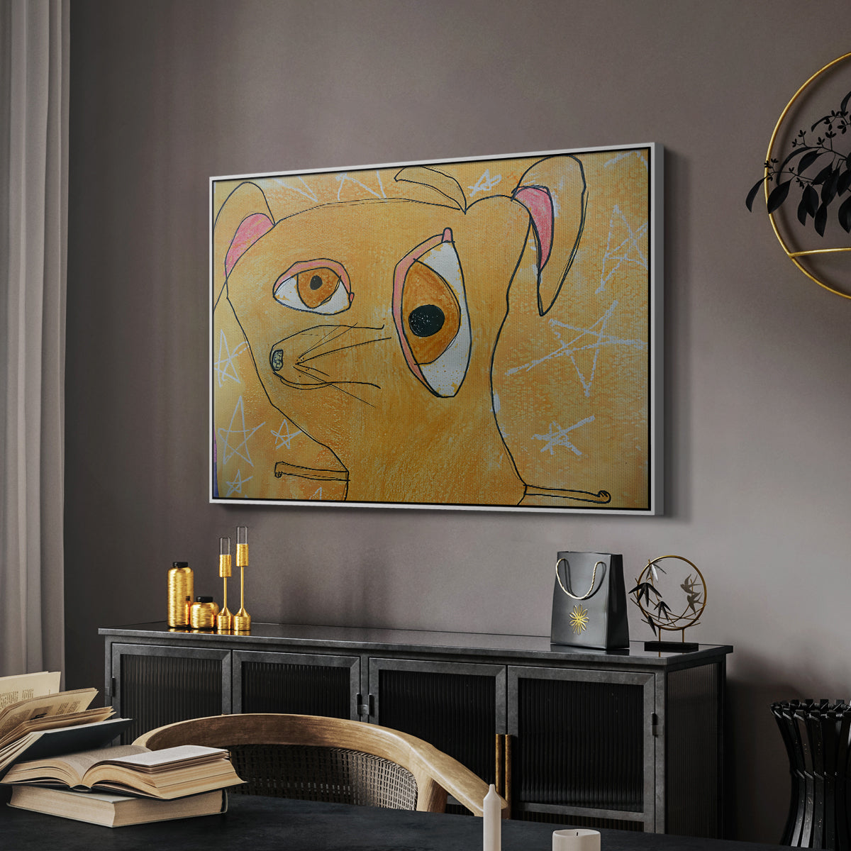 Cubist Dog with Stars (Student Art) - Floater Framed Canvas Print
