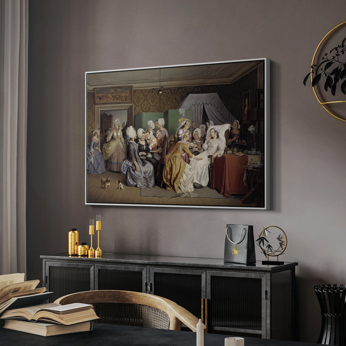 The Maternity Room (Scene from "Barselstuen"), 1845 - Floater Framed Canvas Print