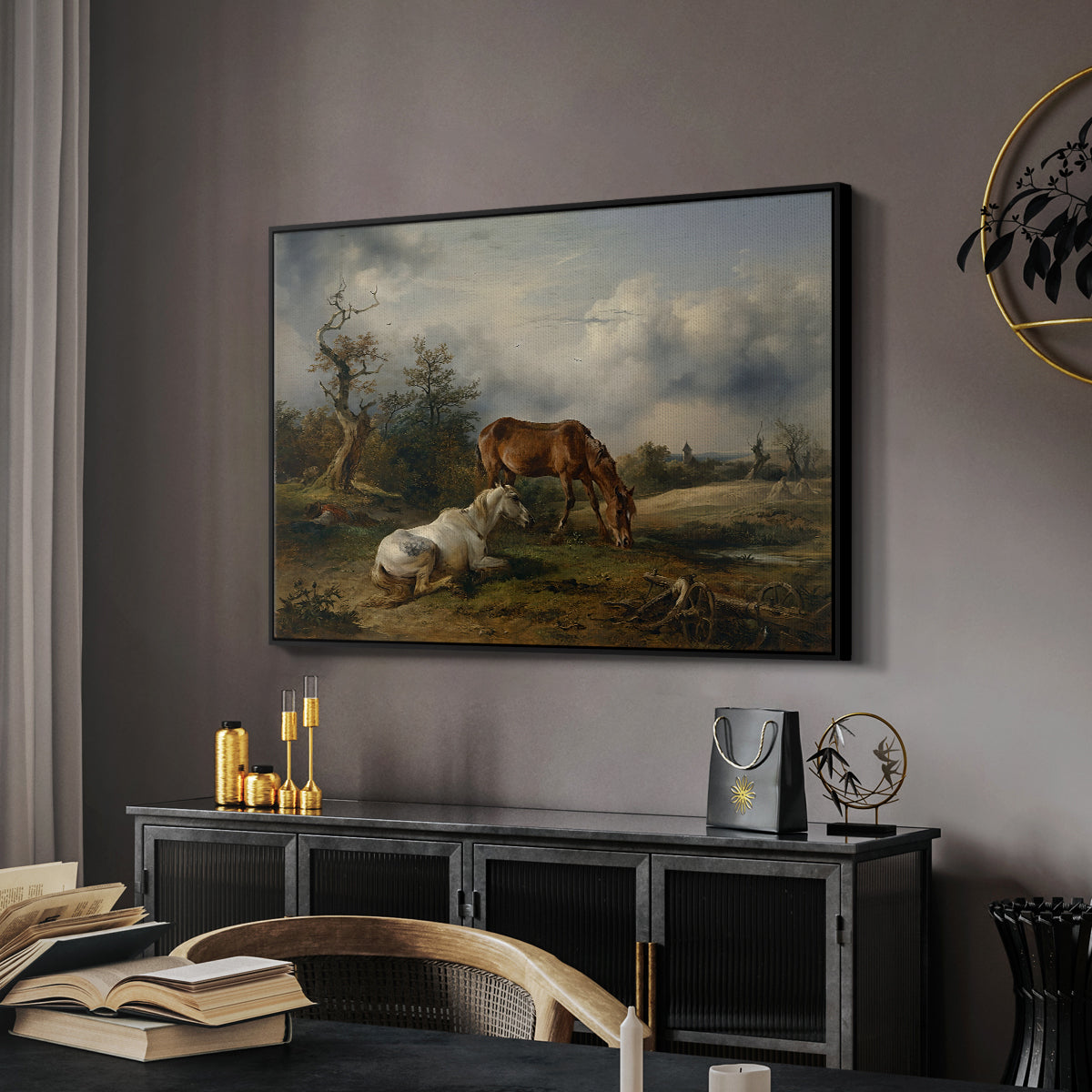 Two Horses on the Pasture, c. 1825 - Floater Framed Canvas Print