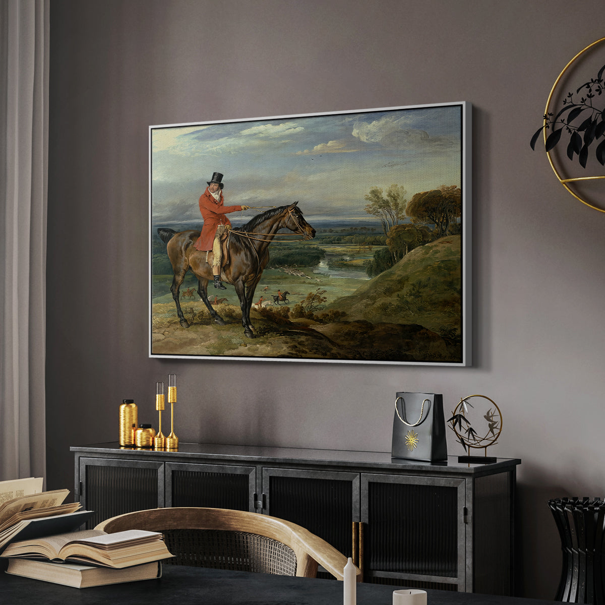 John Levett Hunting at Wychnor, Staffordshire, 1818 - Floater Framed Canvas Print