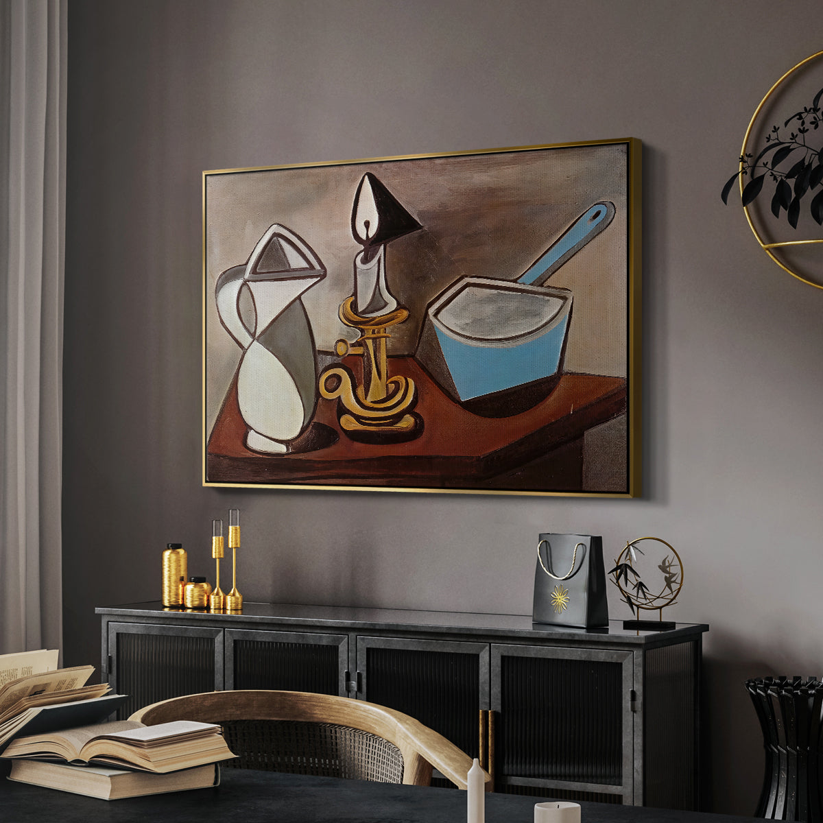 Jug, Candle, and Enamel Pan, 1950 - Floater Framed Canvas Print