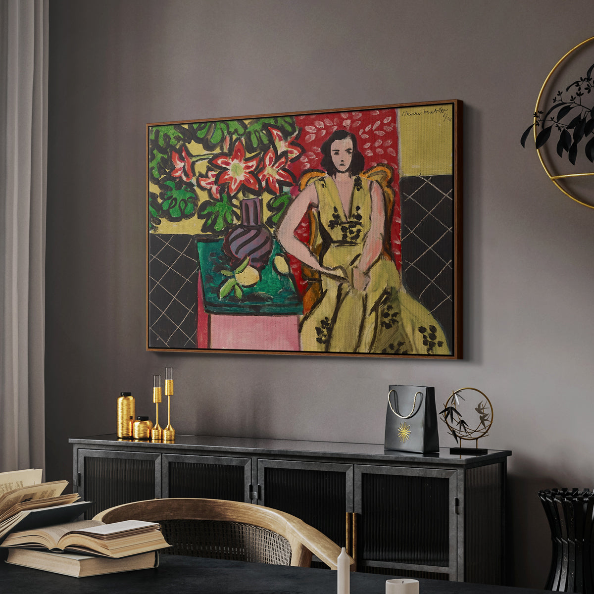 Seated Woman with a Vase of Amaryllis, 1941 - Floater Framed Canvas Print