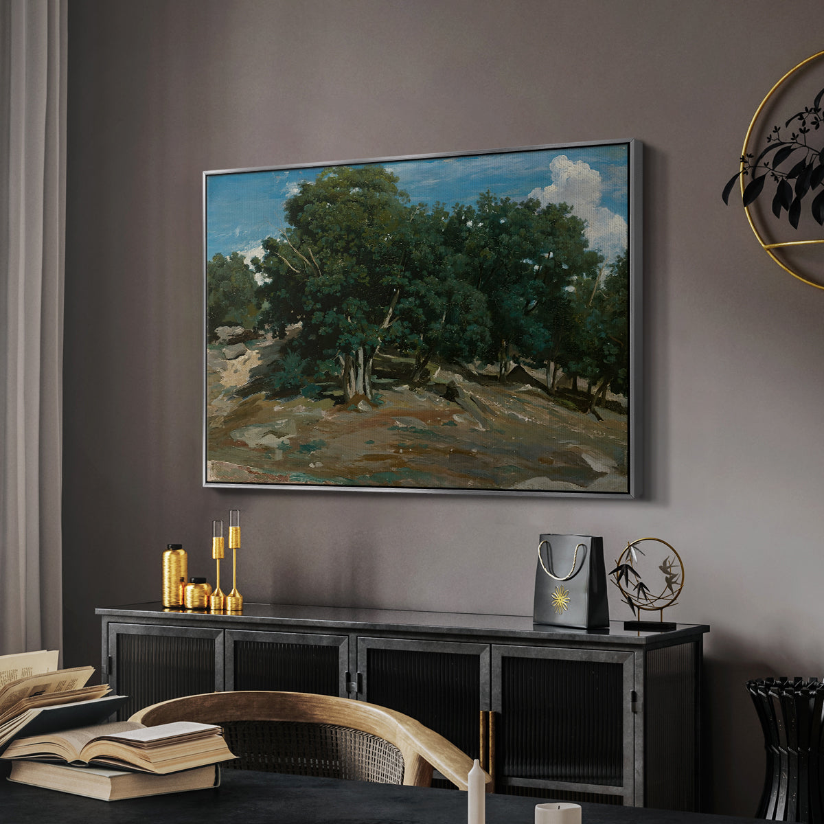 Fontainebleau: Oak Trees at Bas-Bréau, c. 1830-1835 - Floater Framed Canvas Print