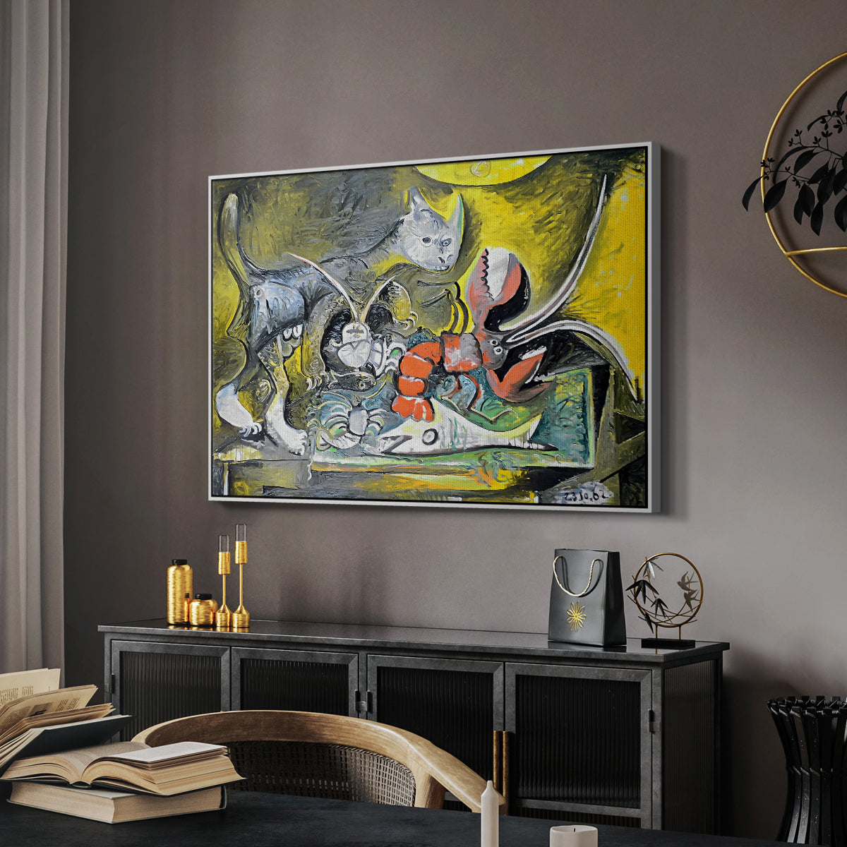 Still Life with Cat and Lobster, 1962 - Floater Framed Canvas Print