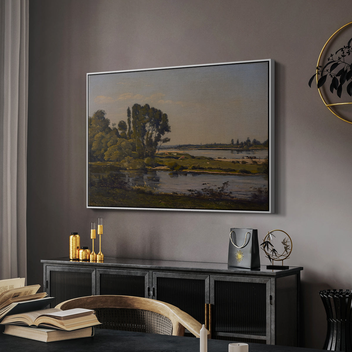 Landscape with a River, 1892 - Floater Framed Canvas Print