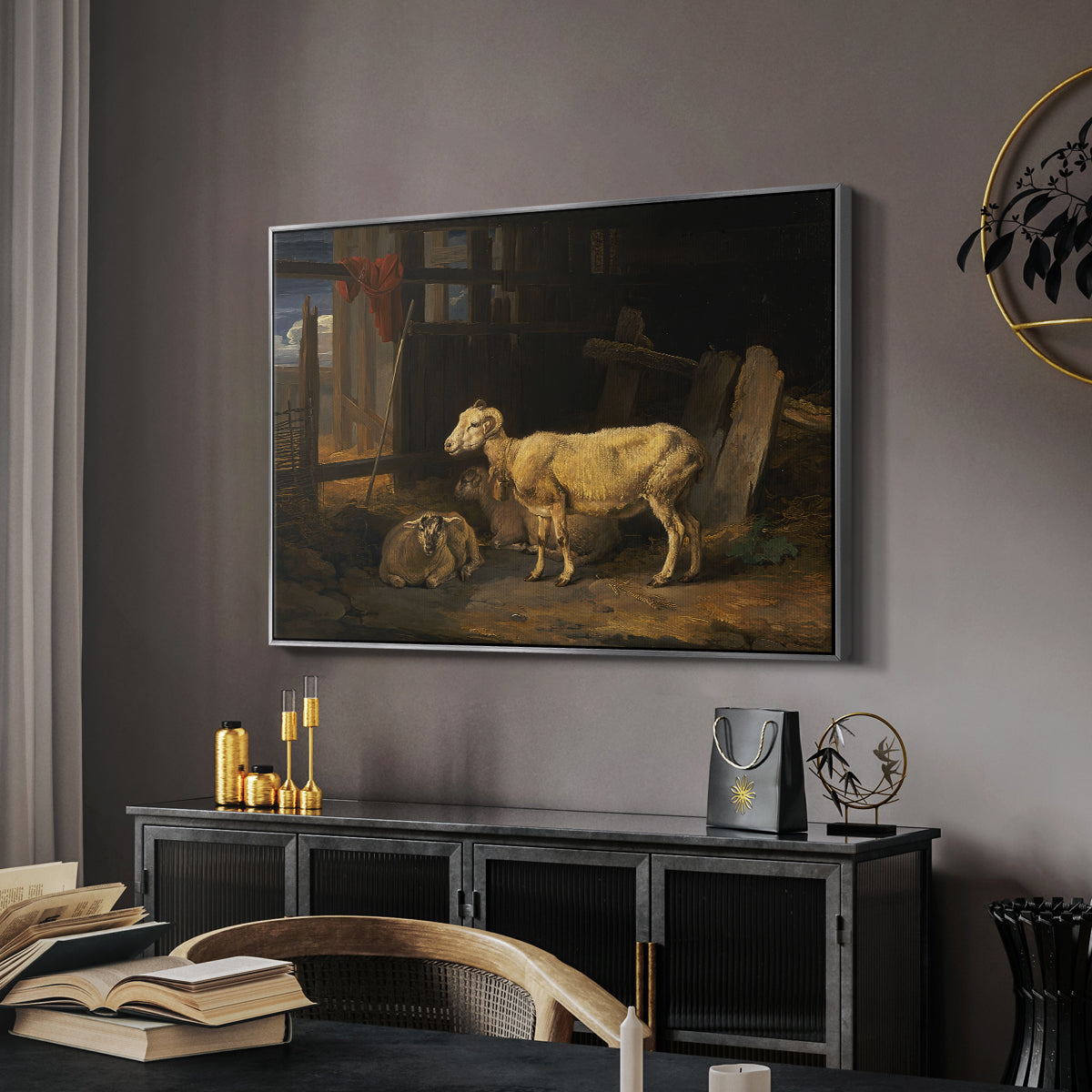 Sheep in a Stable, 1810 - Floater Framed Canvas Print