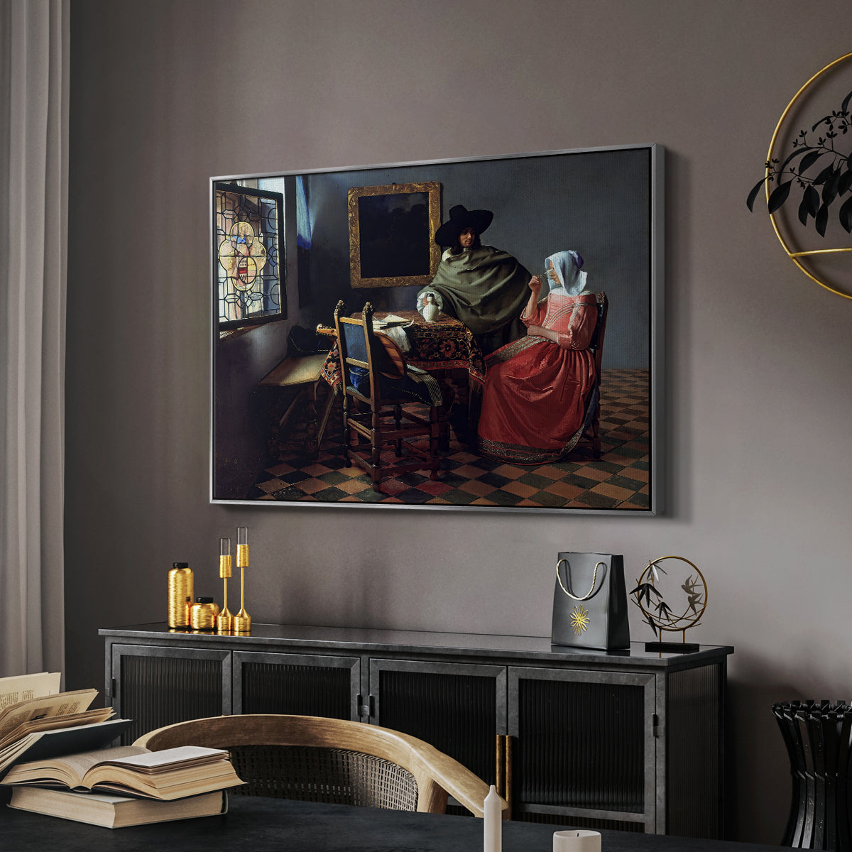 The Glass of Wine, c. 1660 - Floater Framed Canvas Print