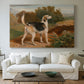 Canvas art print detailing a countryside scene featuring single hound, centered above a sofa as a large focal wall piece