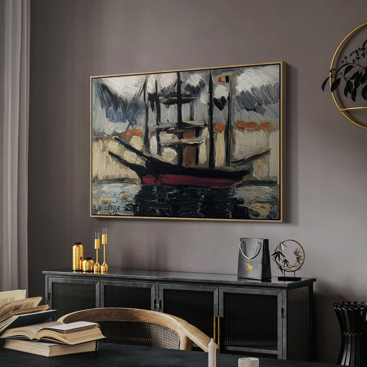 Two Boats Side by Side, Port of Marseilles, c. 1916 - Floater Framed Canvas Print