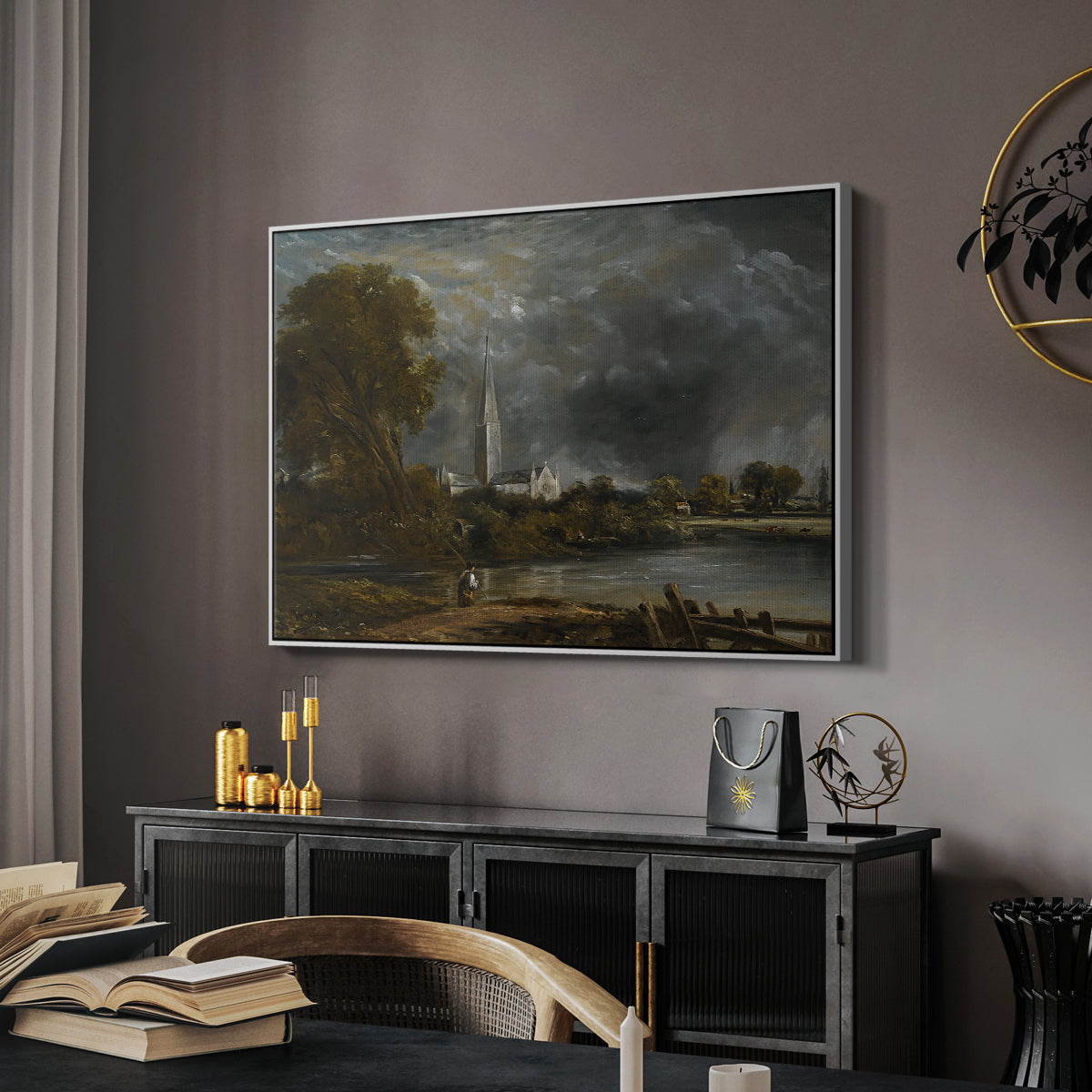 Salisbury Cathedral from the Meadows, c. 1831 - Floater Framed Canvas Print