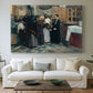 Canvas art print detailing a narrative composition centered on sacred object, centered above a sofa as a large focal wall piece