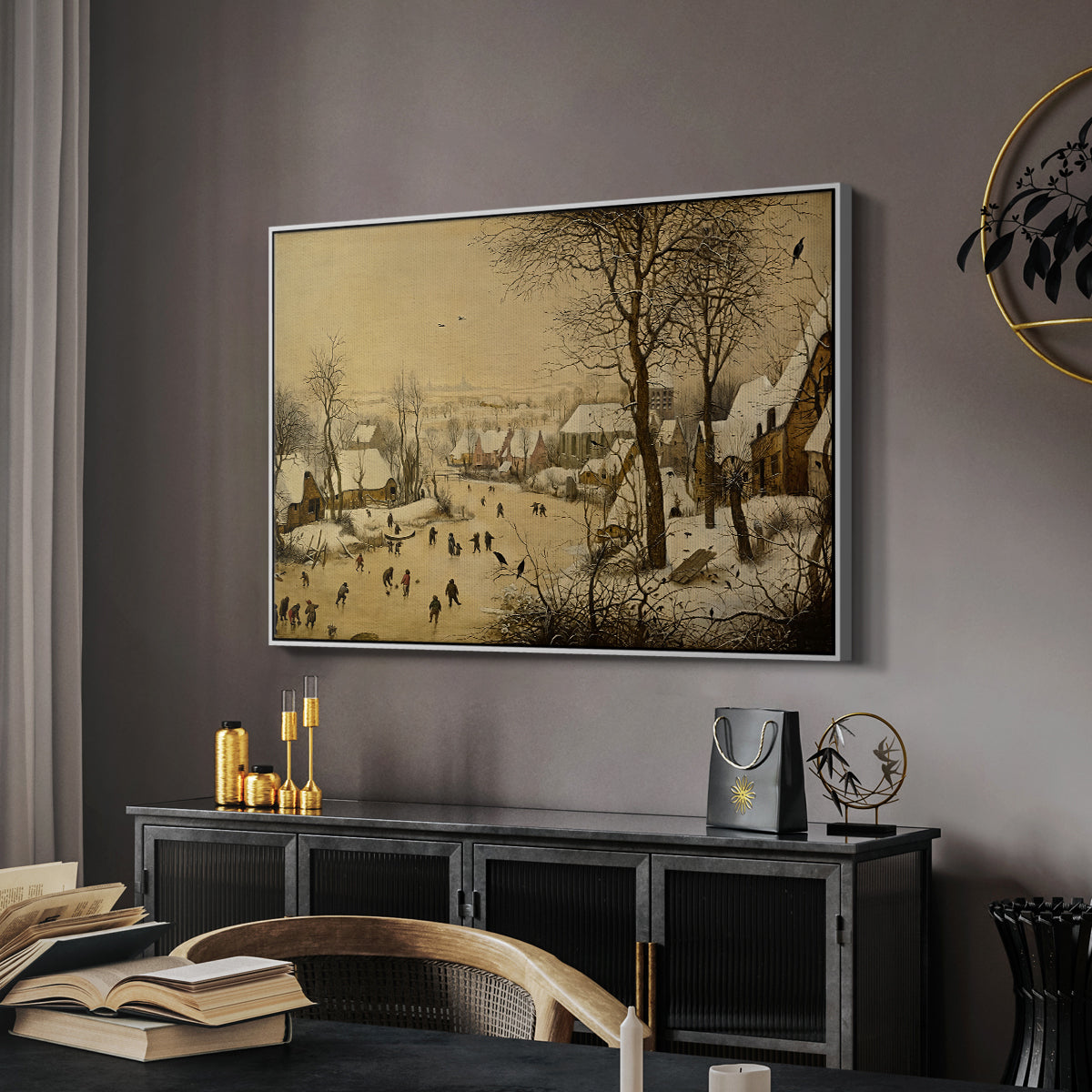 Winter Landscape with Skaters and Bird Trap, 1565 - Floater Framed Canvas Print