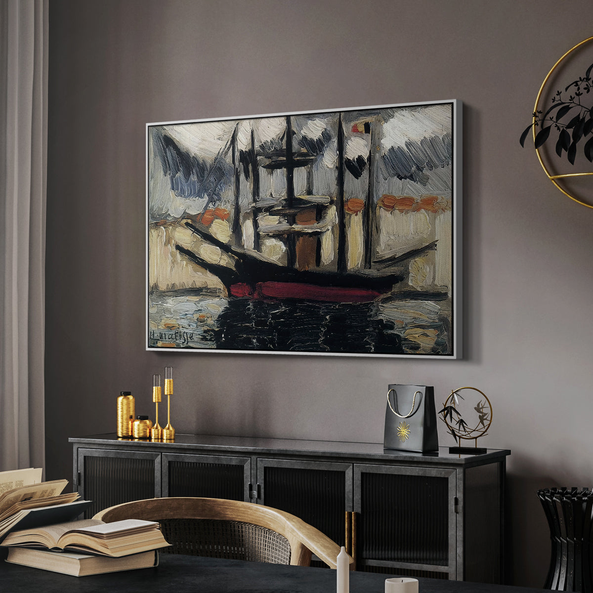 Two Boats Side by Side, Port of Marseilles, c. 1916 - Floater Framed Canvas Print