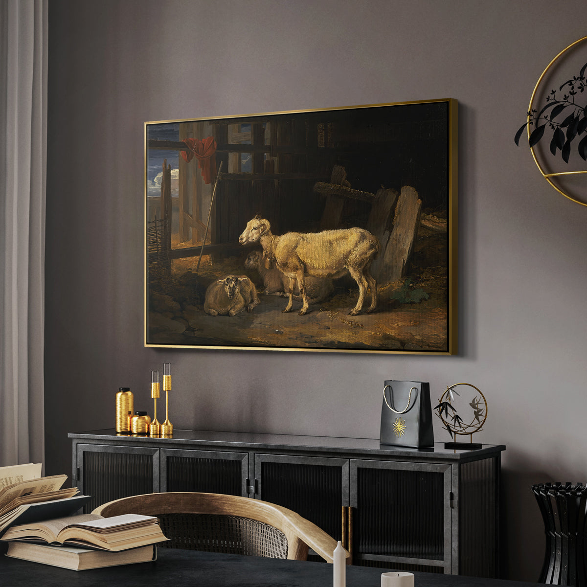 Sheep in a Stable, 1810 - Floater Framed Canvas Print