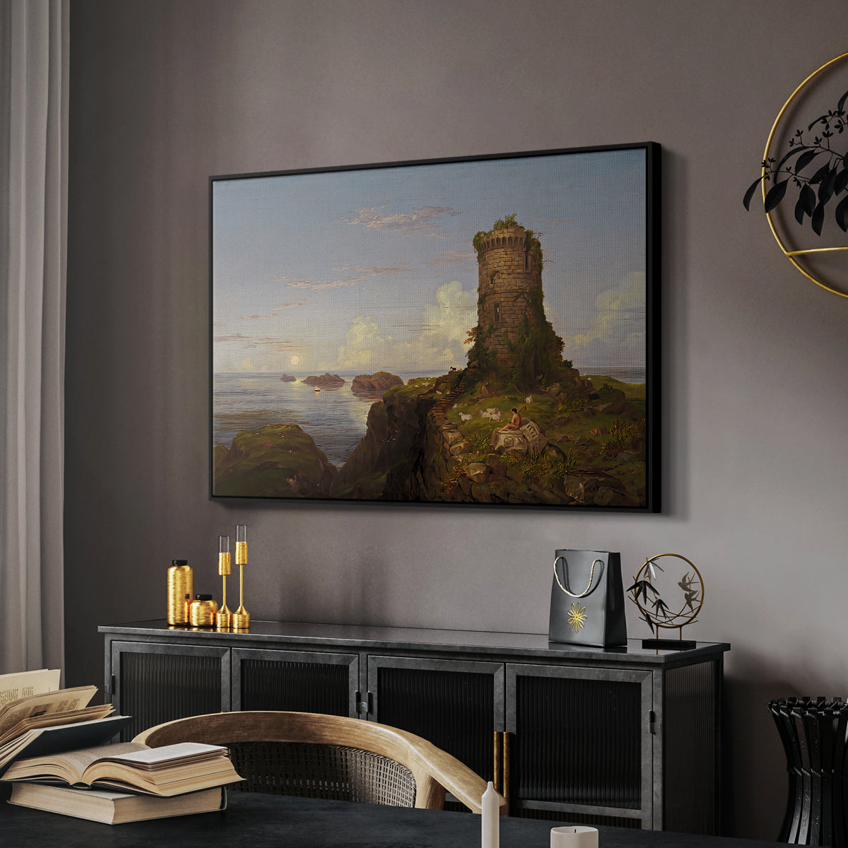 Italian Coast Scene with Ruined Tower, 1838 - Floater Framed Canvas Print