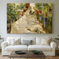 Canvas art print detailing an expressive depiction of group engaged in manual work, centered above a sofa as a large focal wall piece