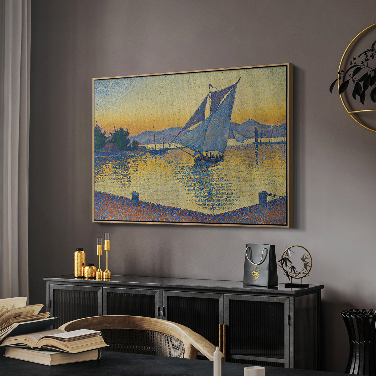 The Port at Sunset, Opus 236, Saint Tropez, 1892 - Floater Framed Canvas Print