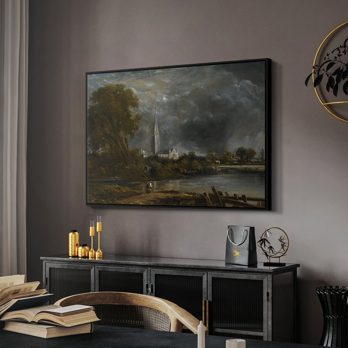 Salisbury Cathedral from the Meadows, c. 1831 - Floater Framed Canvas Print