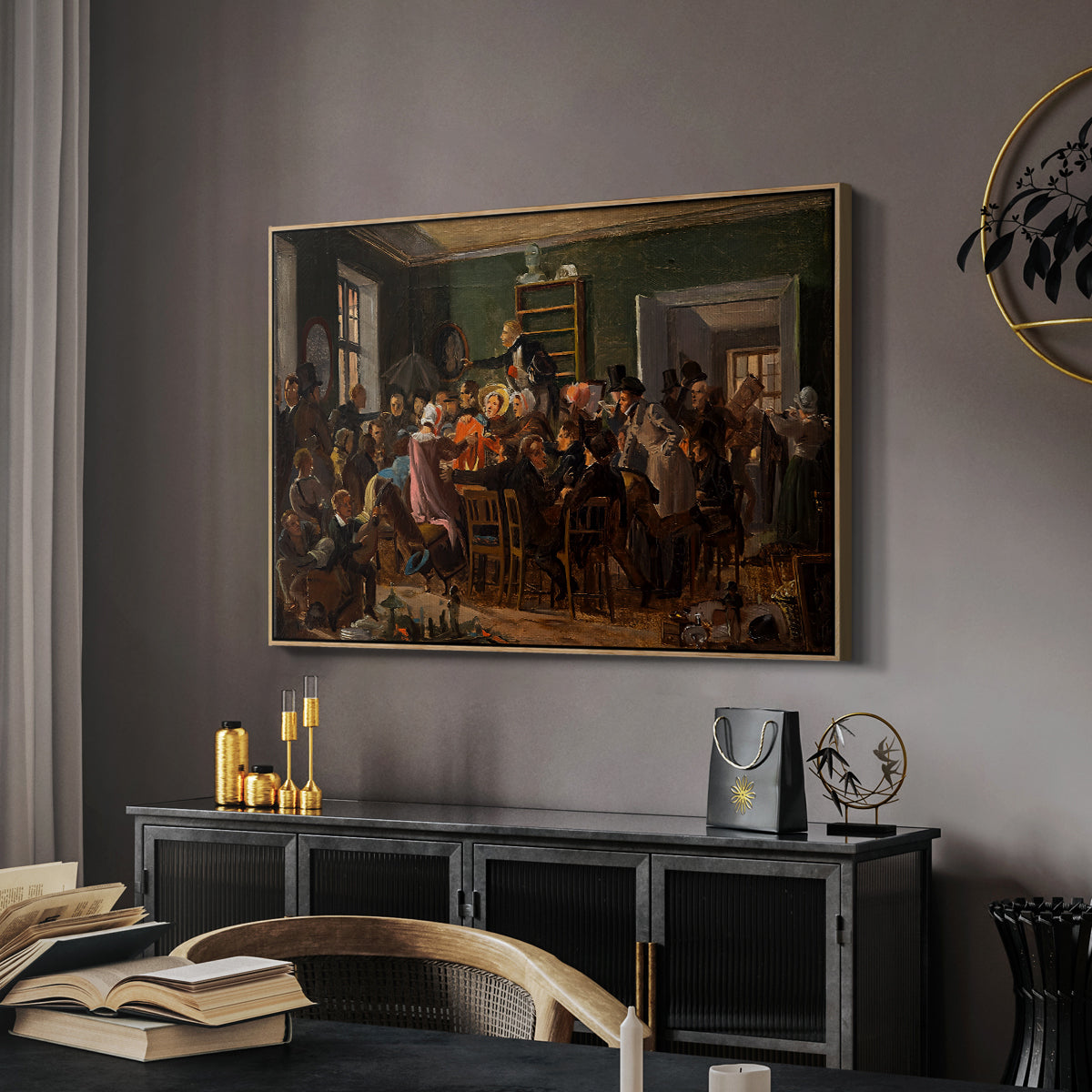 An Auction Scene, 1835 - Floater Framed Canvas Print