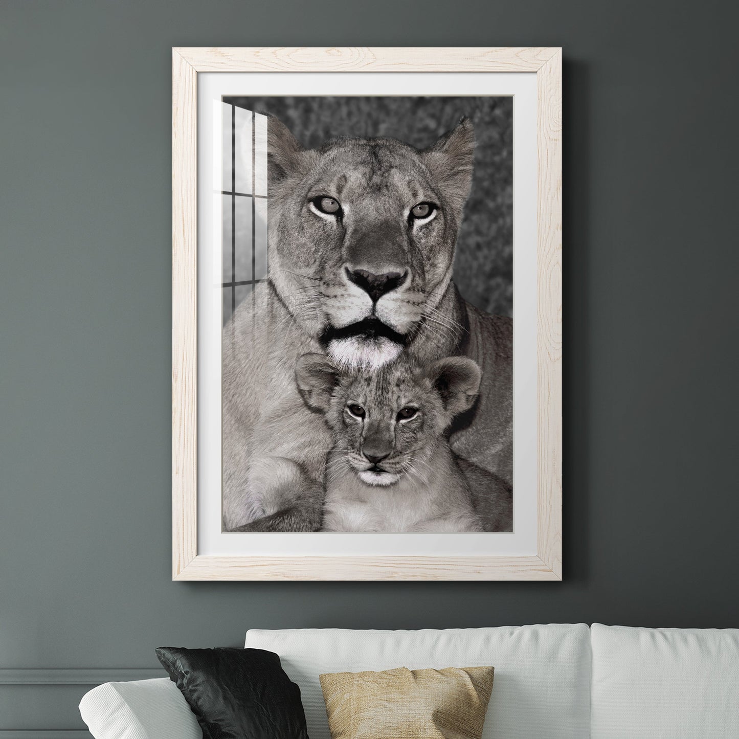 Lioness and Cub - Premium Framed Print - Distressed Barnwood Frame - Ready to Hang