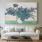 Canvas art print detailing a stylized botanical composition with texture, centered above a sofa as a large focal wall piece