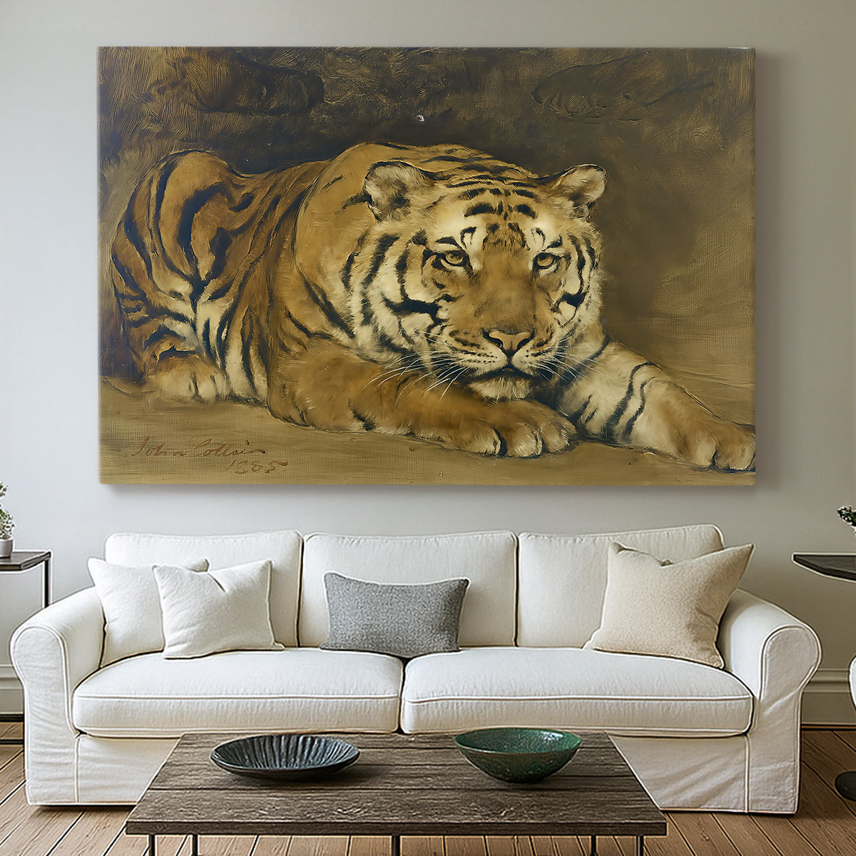 Canvas art print detailing a close study emphasizing texture, centered above a sofa as a large focal wall piece