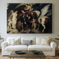 Canvas art print detailing a classical depiction of mythological rescue, centered above a sofa as a large focal wall piece