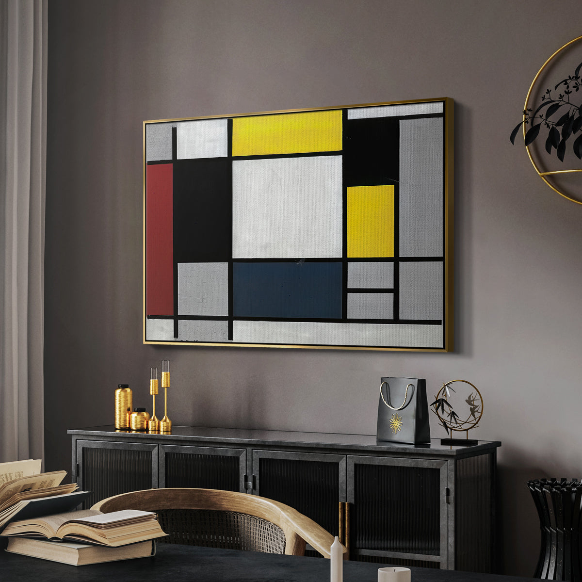 Composition with Yellow, Red, Black, Blue, and Gray, 1920 - Floater Framed Canvas Print