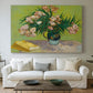 Canvas art print detailing a stylized arrangement emphasizing color and texture, centered above a sofa as a large focal wall piece