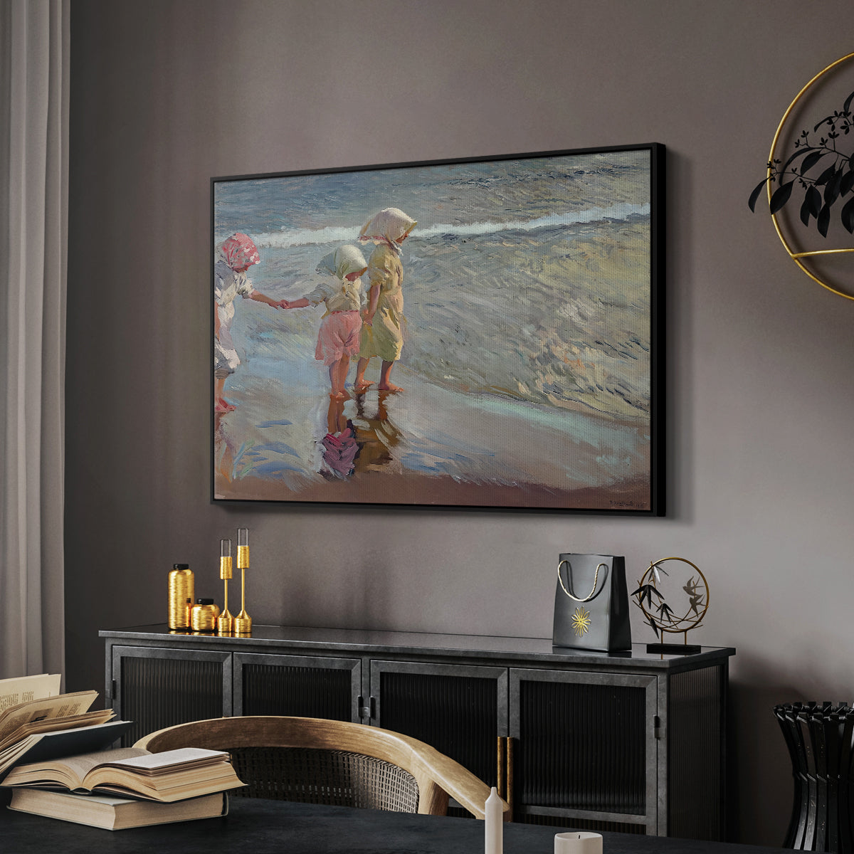 The Three Sisters on the Beach, 1908 - Floater Framed Canvas Print