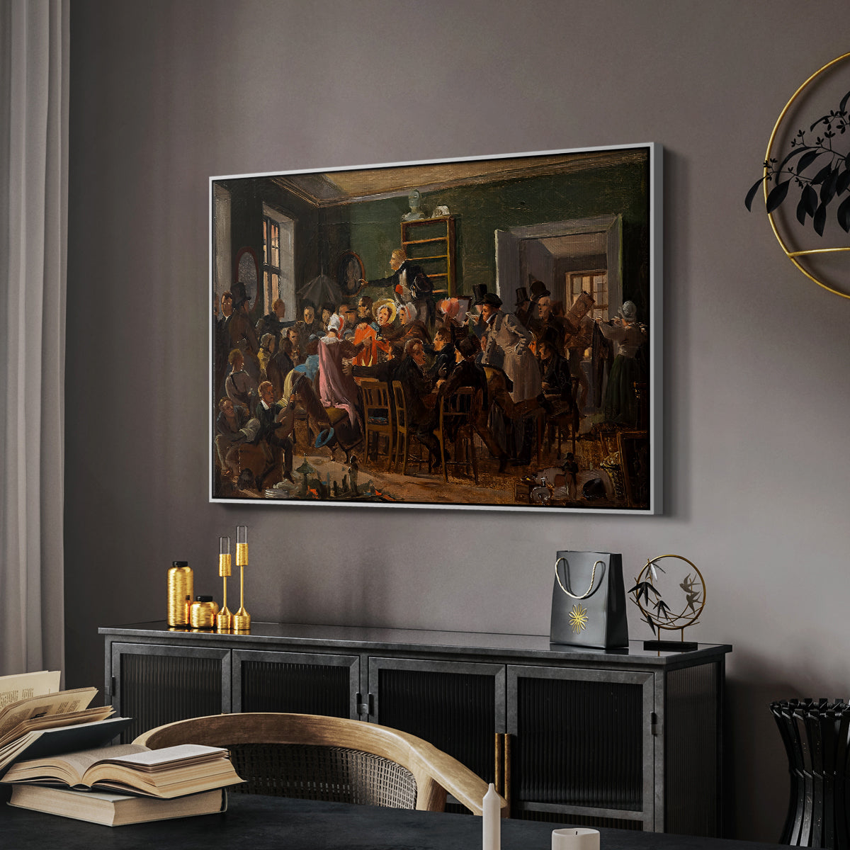 An Auction Scene, 1835 - Floater Framed Canvas Print