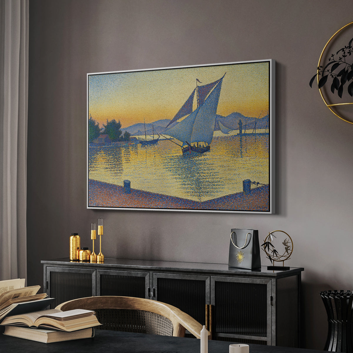 The Port at Sunset, Opus 236, Saint Tropez, 1892 - Floater Framed Canvas Print