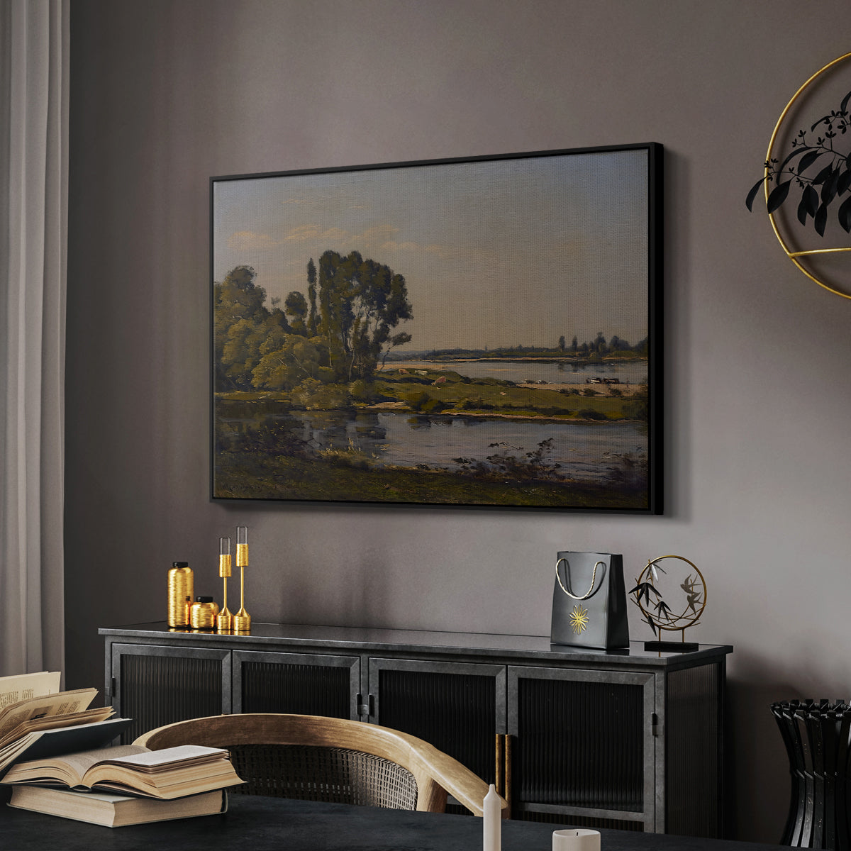 Landscape with a River, 1892 - Floater Framed Canvas Print
