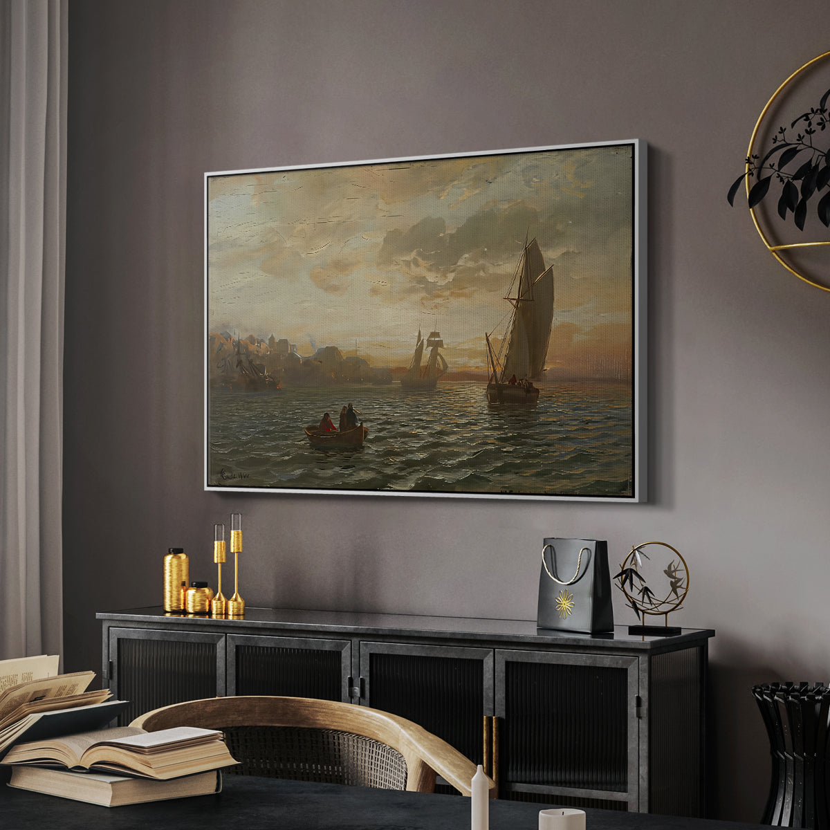View from the Oslofjord, 1866 - Floater Framed Canvas Print