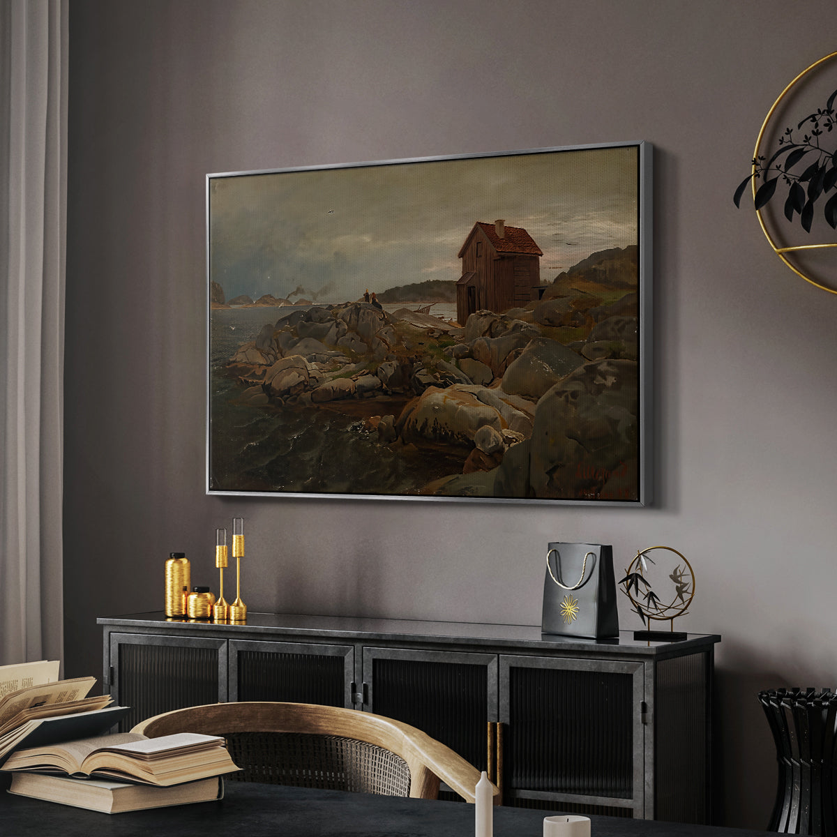 A Fisherman's Home, Lillesand, 1858 - Floater Framed Canvas Print