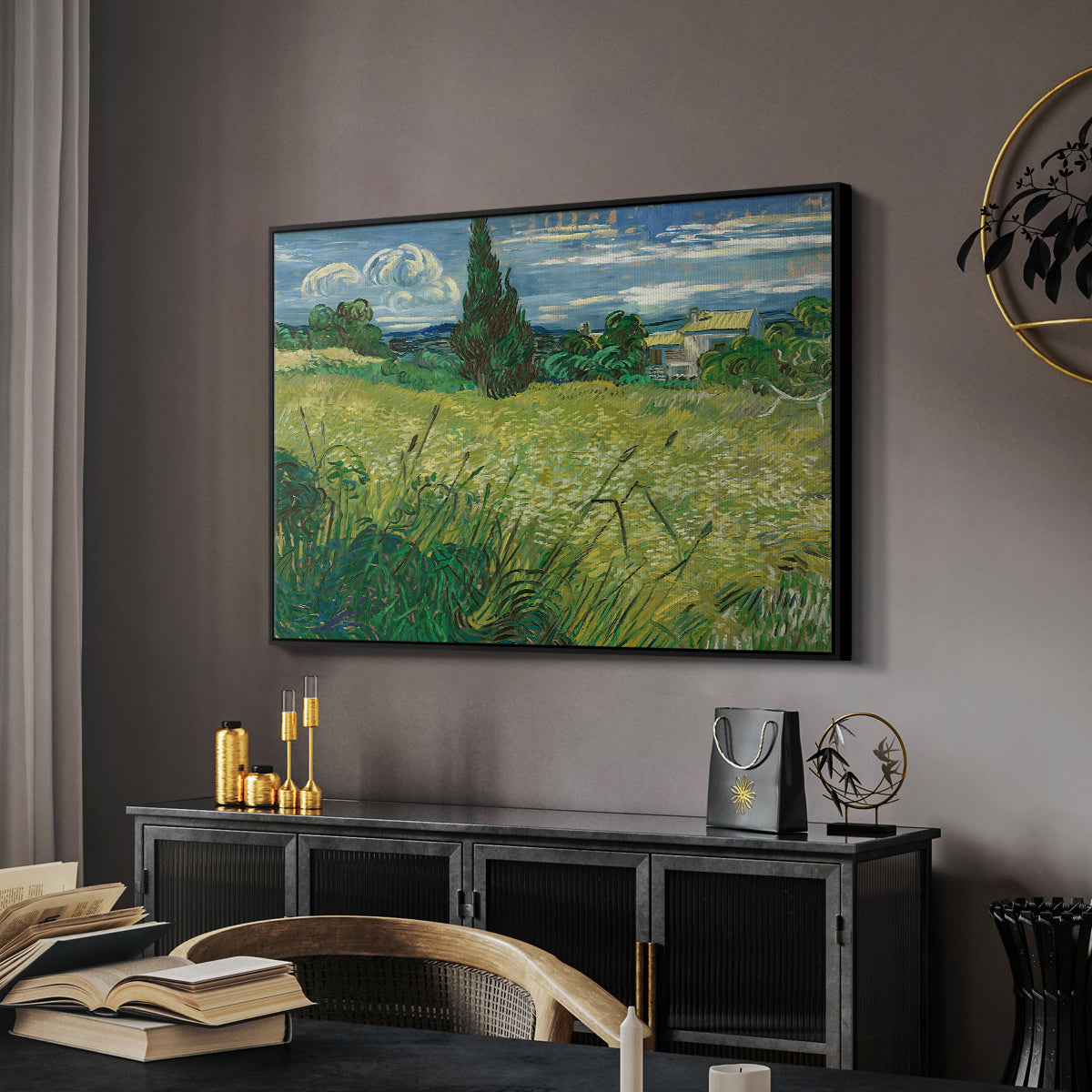 Green Wheat Field with Cypress, 1889 - Floater Framed Canvas Print
