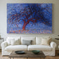 Canvas art print detailing an early modern depiction of tree using bold contrast, centered above a sofa as a large focal wall piece