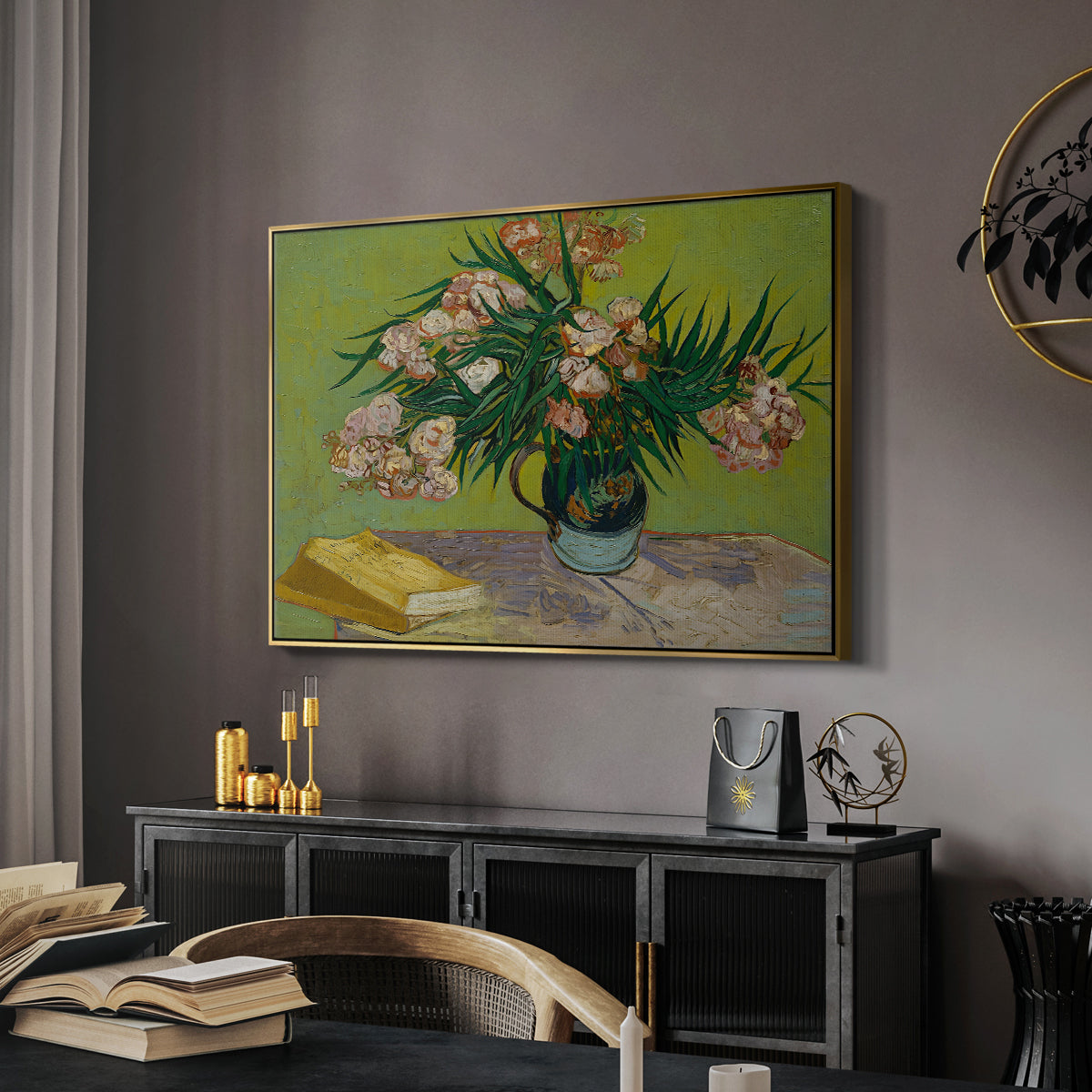 Vase with Oleanders and Books, 1888 - Floater Framed Canvas Print