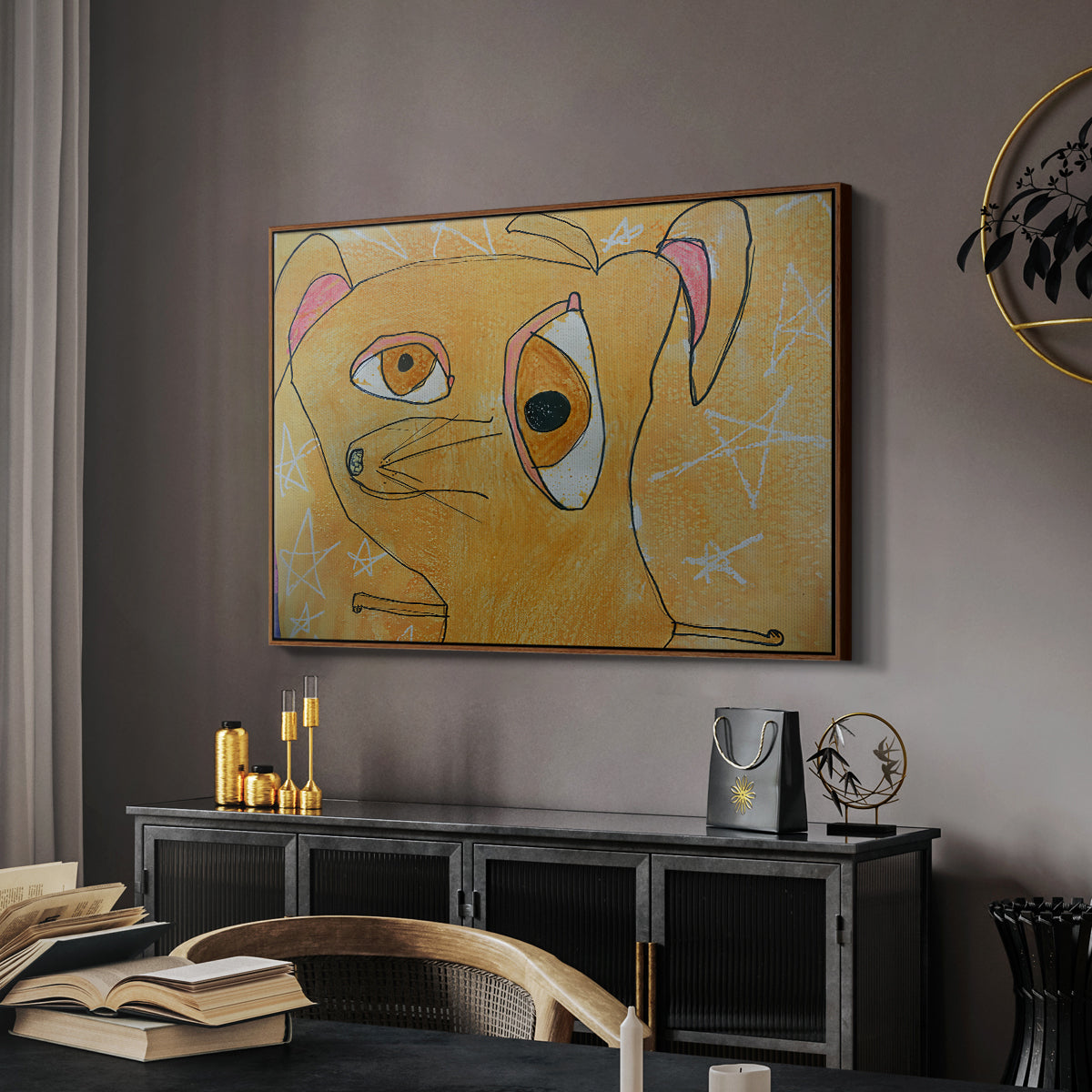 Cubist Dog with Stars (Student Art) - Floater Framed Canvas Print