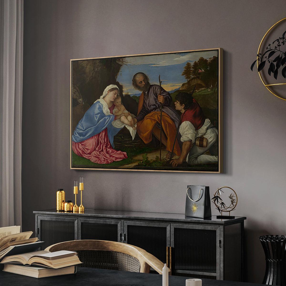 The Holy Family with a Shepherd, c. 1510 - Floater Framed Canvas Print